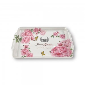 Pink Flower Wedding Set Serving Custom Design White Rectangle Large Fancy Melamine Tray For factory price wholesale