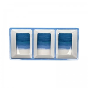 Blue Sky Design, Melamin, Weiß, 3 Fächer, geteilter Dip-Saucenteller, rechteckiger Teller, Chip- und Dip-Tablett