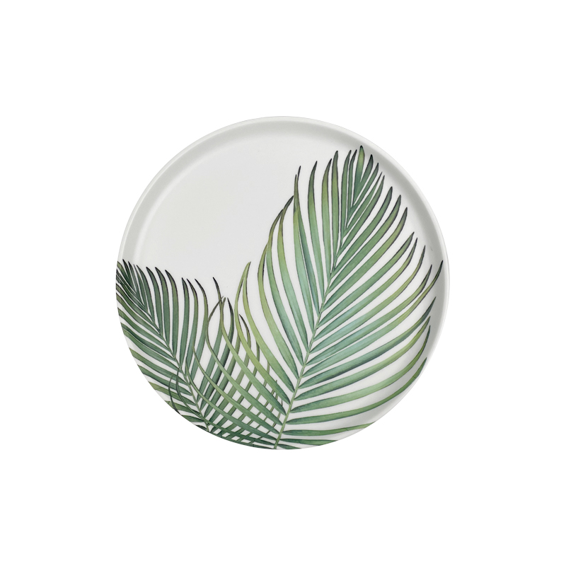 Design gedréckt Iessen Platen Creative Green Leaf Muster Melamine Hochzäit Dekor Chargeur Plate Fir Restaurant