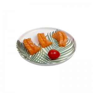 Platos de cena impresos con diseño, plato cargador de decoración de boda de melamina con patrón de hoja verde creativo para restaurante