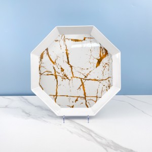 Grousshandel Bëlleg wäiss Marmer Design onregelméisseg Melamine Uebst Placke fir Nordic Stil