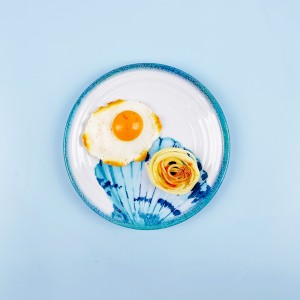 Heiße Verkaufs-Ozean-Serie in runder Form mit Melamin-Obstkuchen-Süßigkeitsteller im Muscheldesign