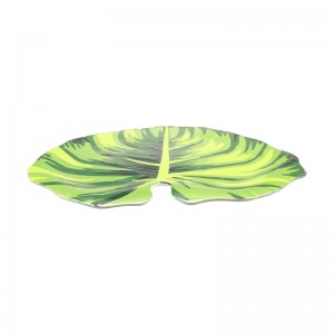 도매 식품 등급 멜라민 녹색 잎 모양 플라스틱 접시 서빙 플래터