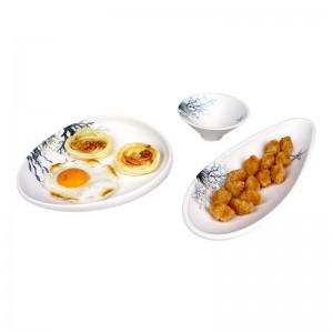 Японская белая цветная упаковка, боковая тарелка, обеденная тарелка и миска, набор столовой посуды из меламина