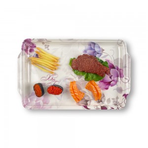 Wholesale New Design Purple Flower Melamine Serving Tray Food Fruits Plate Tea Coffee Trays