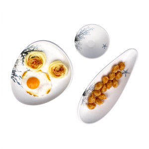 Japonská bílá barva hromadné balení boční talíř jídelní talíř a miska melaminová sada nádobí