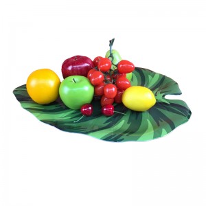 Prato decorativo de plástico em formato de folha verde para servir alimentos