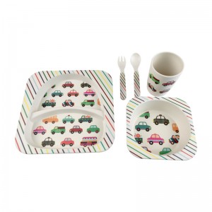 Assiette de vaisselle en fibre de bambou personnalisée, ensemble d'assiettes, fourchette, cuillère, assiette en bambou pour bébé, pour enfants