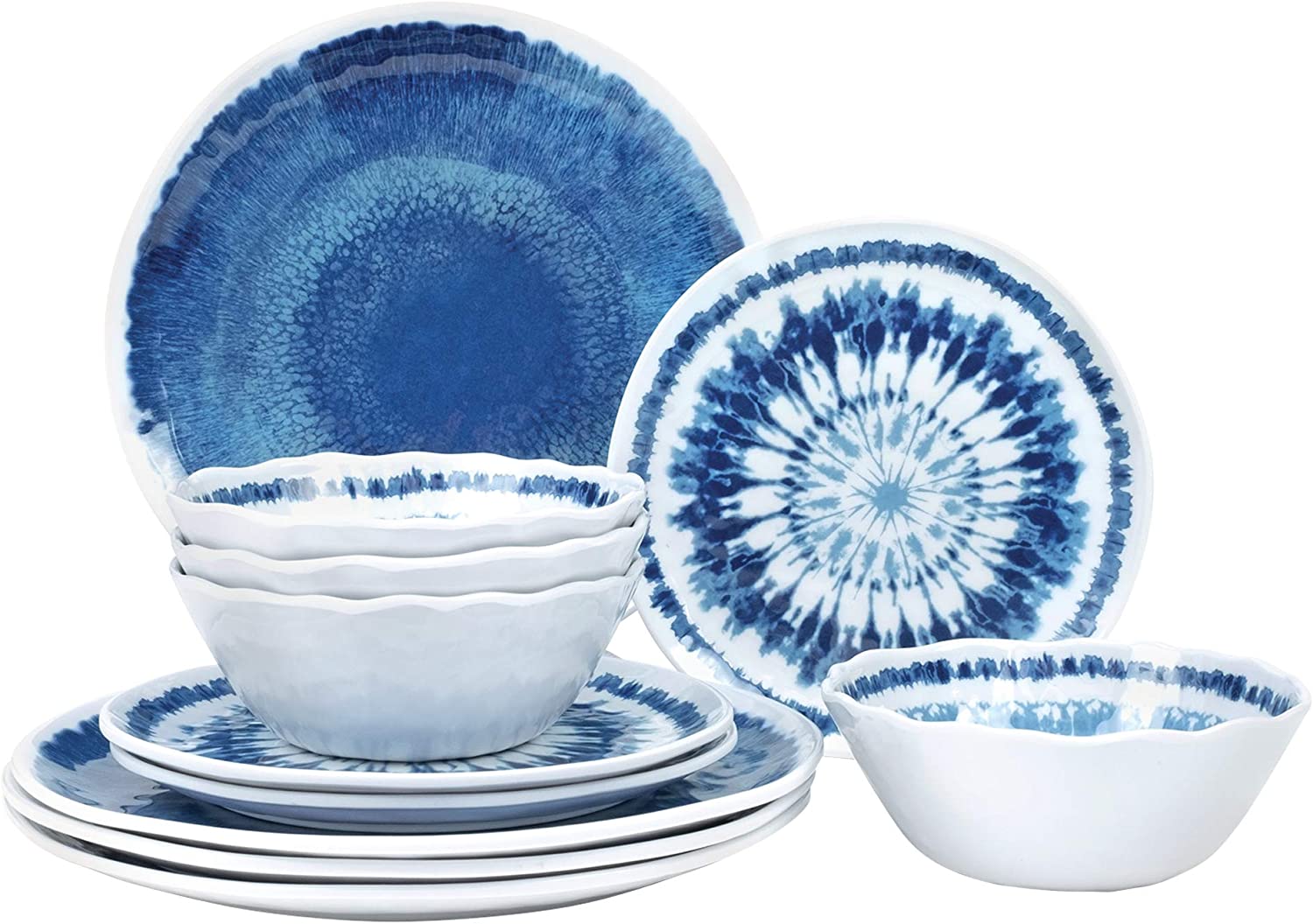 Stylish tableware food grade melamine dinner set camping 12 pieces blue melamine dinnerware sets wholesale