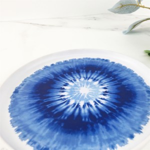 Melamīna plastmasas pielāgota zila stara ziedu raksta apaļa malu plāksne