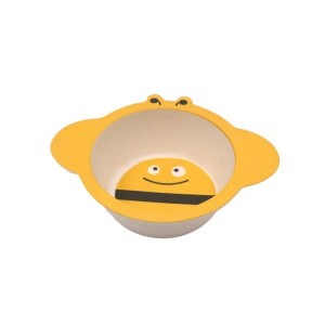 Yellow Bee Printed Cute Cartoon Safe Bamboo Fiber Tableware Children Kid Dinner Set Plate Bowl Cutlery Dinnerware