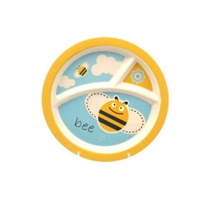 Желтая пчела с милым мультяшным принтом, безопасная посуда из бамбукового волокна, детский обеденный набор, тарелка, миска, столовые приборы, посуда