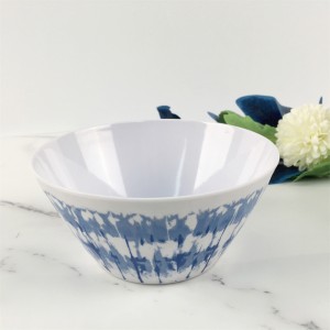 둥근 수프 그릇 외부에 멜라민 플라스틱 맞춤형 블루 레이 패턴