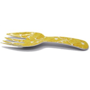 レモン パターン デカール プラスチック フォークとスプーン セット 100% メラミン、サラダを混合するための長いハンドル付き