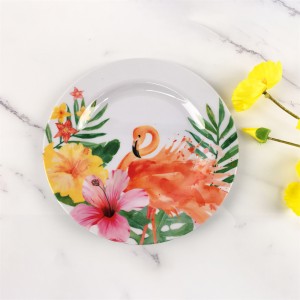 Verão plástico melamina elegante flamingo único tropical folhas flor próprio design prato redondo