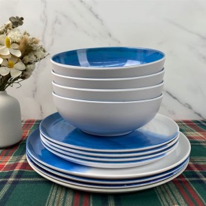 Посуда Пластик Новый Дизайн Современный Меламин Элегантный Небесно-Голубой Белый Набор Столовой Посуды