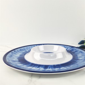 Melamine Plate Plastik Benotzerdefinéiert Blue Muster Chip An Dip