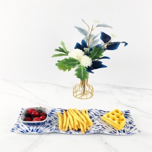 Plástico de melamina Patrón azul personalizado Tres pratos de reixa Bandexa de comida Bol para aperitivos