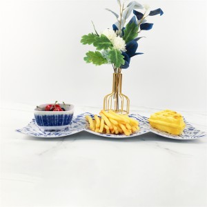 Melamine Plastic Custom Blue Pattern Tulo ka Grid Plate Food Tray Snack Bowl