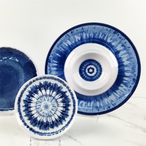 Conjunt de plats i xips de raigs blaus personalitzats de plàstic de melamina