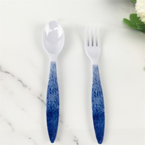 Melamin Plast Custom Blue Ray mønster ske og gaffel