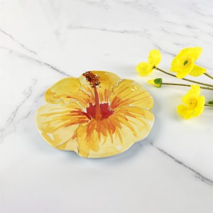 Plateau de collation personnalisé en plastique mélamine, élégant motif de fleur jaune tropicale, forme de fleur irrégulière