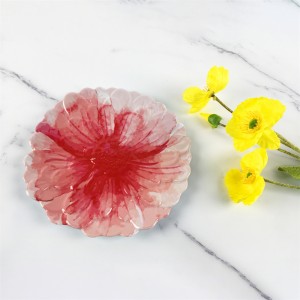 Bandeja de lanche de placa personalizada em forma de flor irregular com design de flor vermelha tropical elegante de melamina de plástico