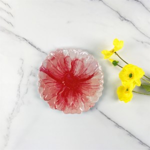 Plastic Melamine Elegant Tropical Red Flower Design Irregular Flower Shape Custom Plate Snack Tray