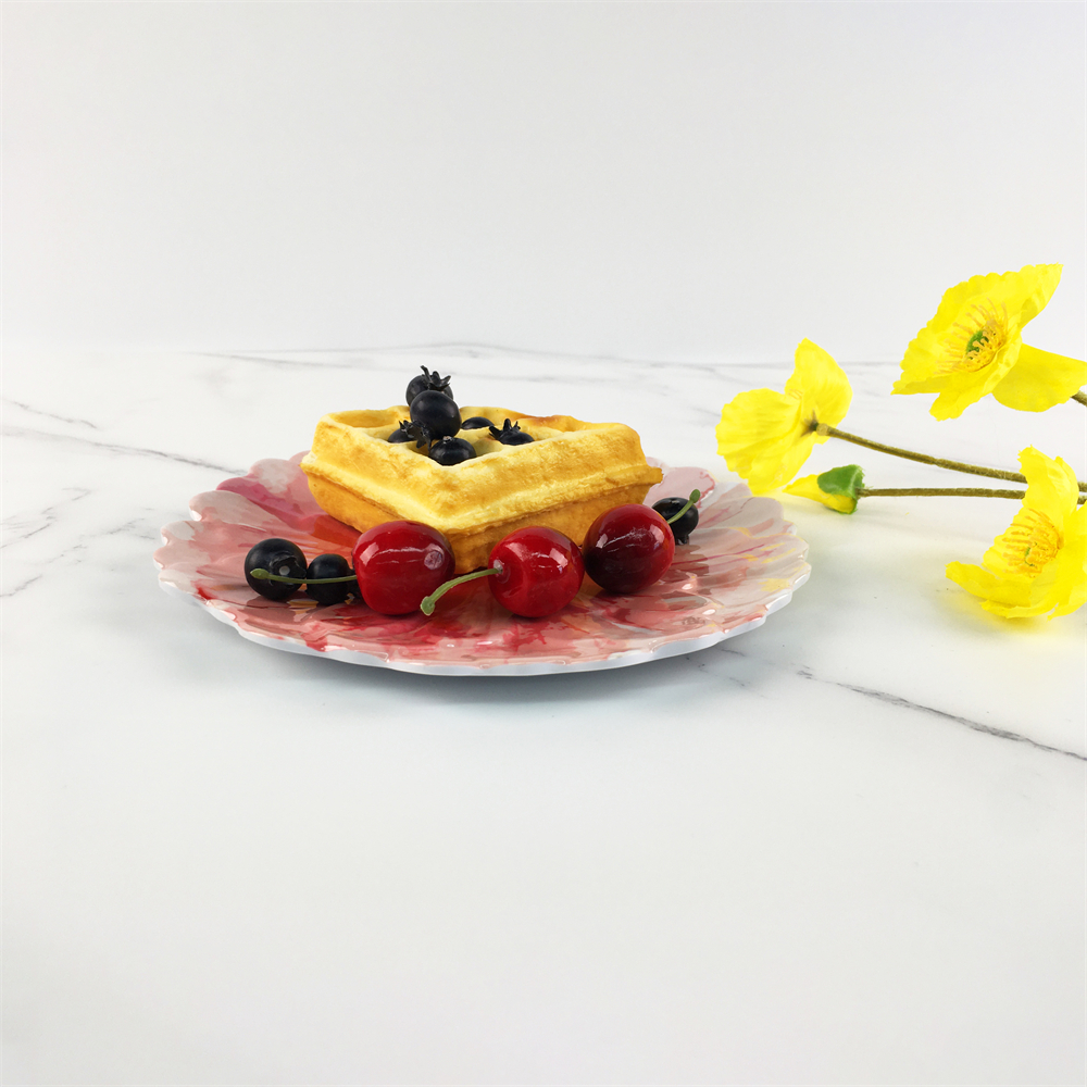 Plastic Melamine Elegant Tropical Red Flower Design Irregular Flower Shape Custom Plate Snack Tray Featured Image