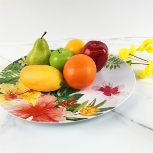 Placa redonda de melamina de plástico elegante con patrón de flores preciosas tropicales