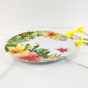Пластмасова меламинова елегантна кръгла чиния с шарка на красиви тропически цветя
