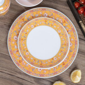 Plastic Melamine Elegant Enamel Porcelain Design Chinese Ancient Court Style Luxury Yellow Dinnerware Set