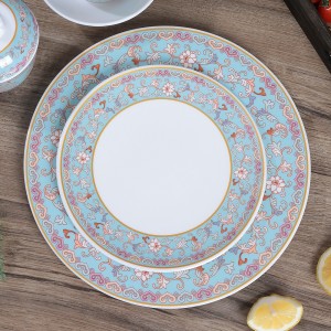 Plastic Melamine Elegant Enamel Porcelain Dhizaini Chinese Ancient Court Style Blue Luxury Dinnerware Set
