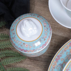 Plastic Melamine Elegant Enamel Porcelain Design Intsik Karaang Korte Style Blue Luxury Dinnerware Set