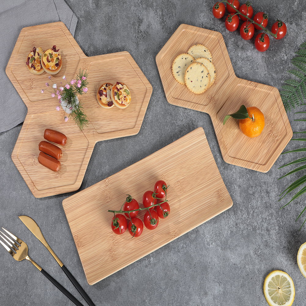 Custom Melamine Tableware Wooden Pattern Simple Hexagonal Honeycomb Design Food Table Mat Tray Set Featured Image