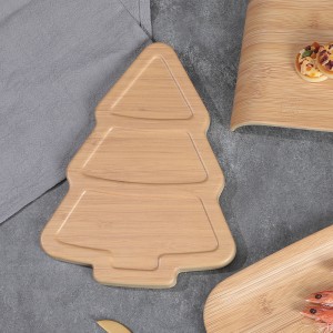 Custom Melamine Tableware Wooden Pattern Simple Christmas Tree Shape Heightened Food Tray