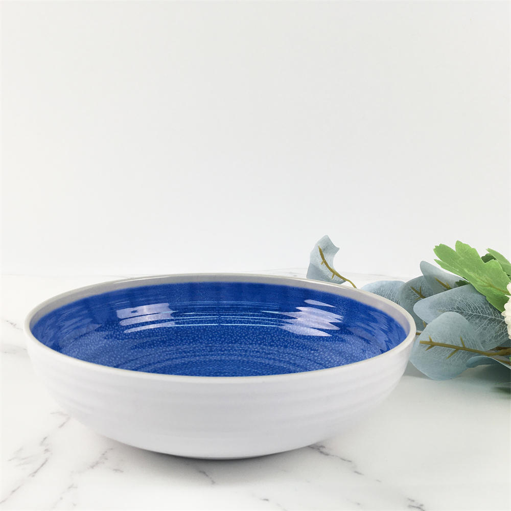 Melamine Plastic Custom Blue Kiln Change Wave Ripples Pattern Round Bowl Featured Image