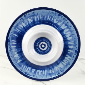 Melamine Plate Plastic Custom Blue Pattern Chip And Dip