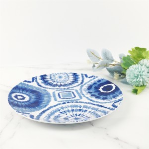 Melamine Plastic Custom Blue Pattern Round Plate