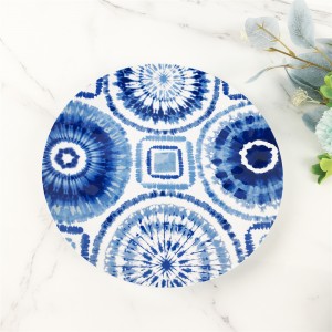 Melamine Plastic Custom Blue Pattern Round Plate