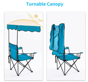 Outdoor Camping Chair, Beach Chair with Canopy Shade, Portable & Folding Camping Chair with Shade Canopy, Heavy Duty Canopy Chair with Durable Folding Seat w/Cup Holder and Carry bag