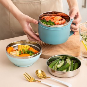 Посуда за брзу храну од нерђајућег челика Двослојна кутија за ручак Инстант шоља за супу са резанцима са поклопцем Посуде за храну