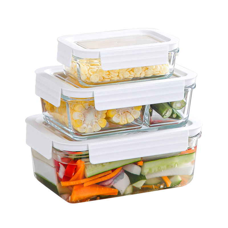 Høj borosilikatglas sikker fødevareopbevaringsbeholder med låg