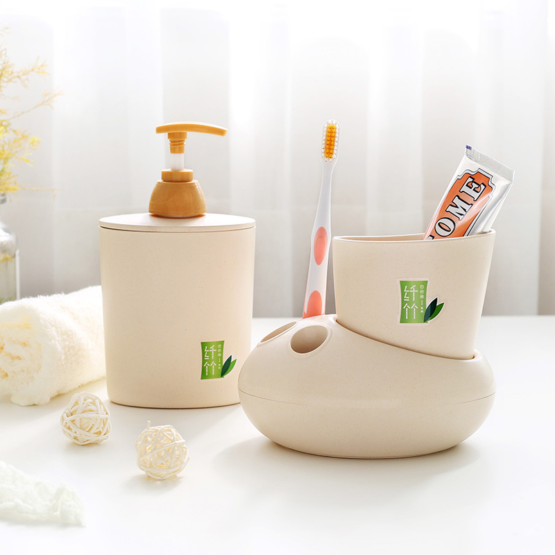 Bambusfiber tandbørsteholder med håndvaskeflaske Toiletartikler sæt