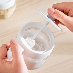 Tarro de condimento integrado con cuchara de vidrio y tapa, dispensador de azúcar para mostrador de cocina