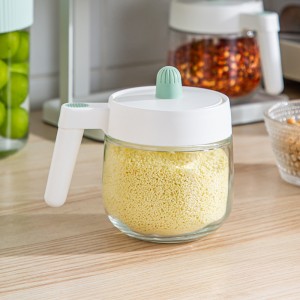 Colher de vidro e pote de tempero integrado com tampa, Dispensador de Açúcar para Balcão de Cozinha