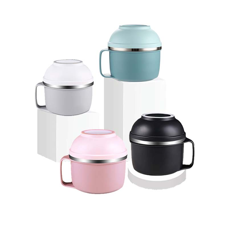 ສະແຕນເລດ Fast Food Bowl Double Layer Lunch Box Instant Noodle Soup Cup with Lid Food Containers
