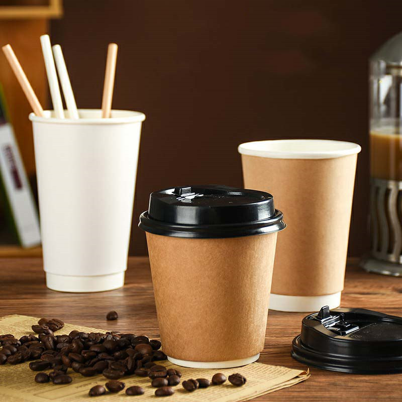 8oz 12oz 16oz Disposable Double Wall Hollow Paper Cups with Plastic Lid for Coffee