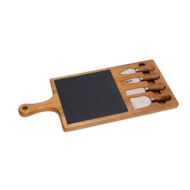 Custom Logo Black Slate Wooden Cutting Board With 4 Knifives