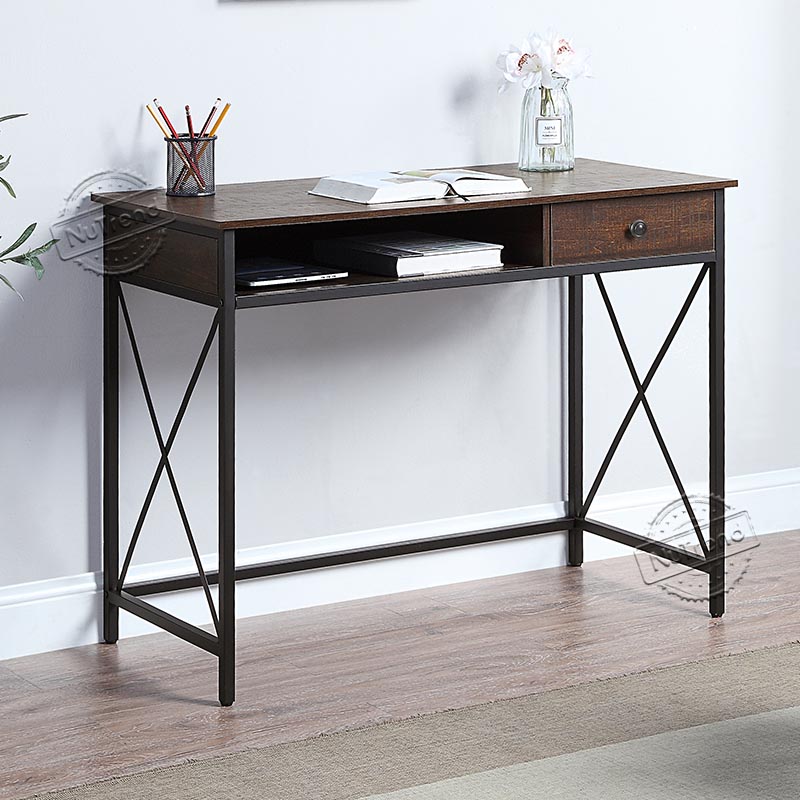 Cross Flat X Dark Black Wood Computer Study Table With Drawer For Home Office 203520